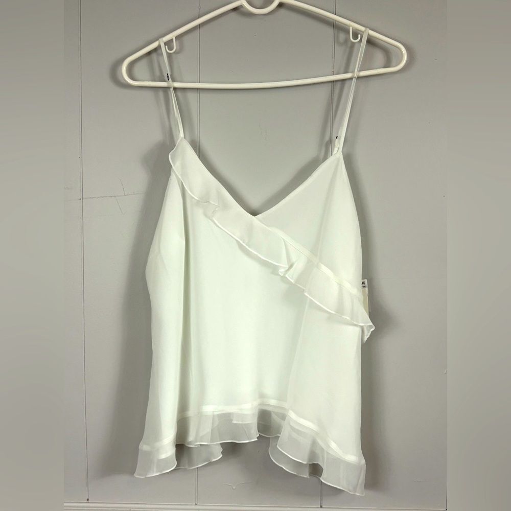 Abound White Asymmetrical Ruffled Cascading Chiffon Cami Size Large
